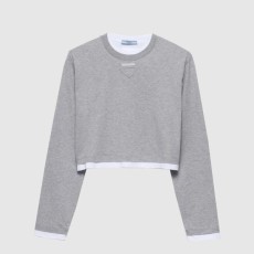 프라다 긴 소매 코튼 저지 티셔츠