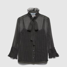 프라다 폴카 도트 실크 시폰 셔츠