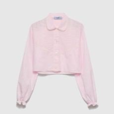 프라다 자수 크롭 바티스트 셔츠